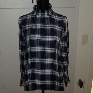 Loft mock neck plaid shirt